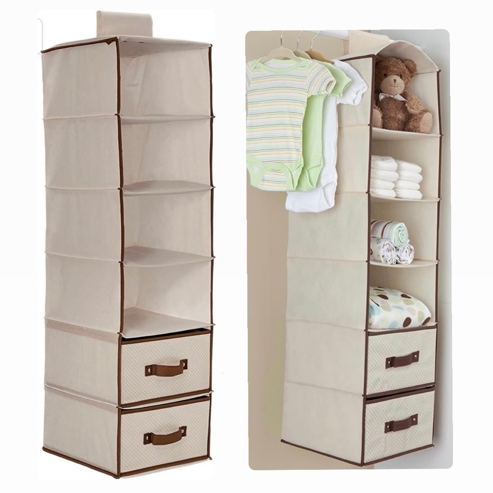 🆕 6 Shelf Storage with 2 Drawers, Beige
